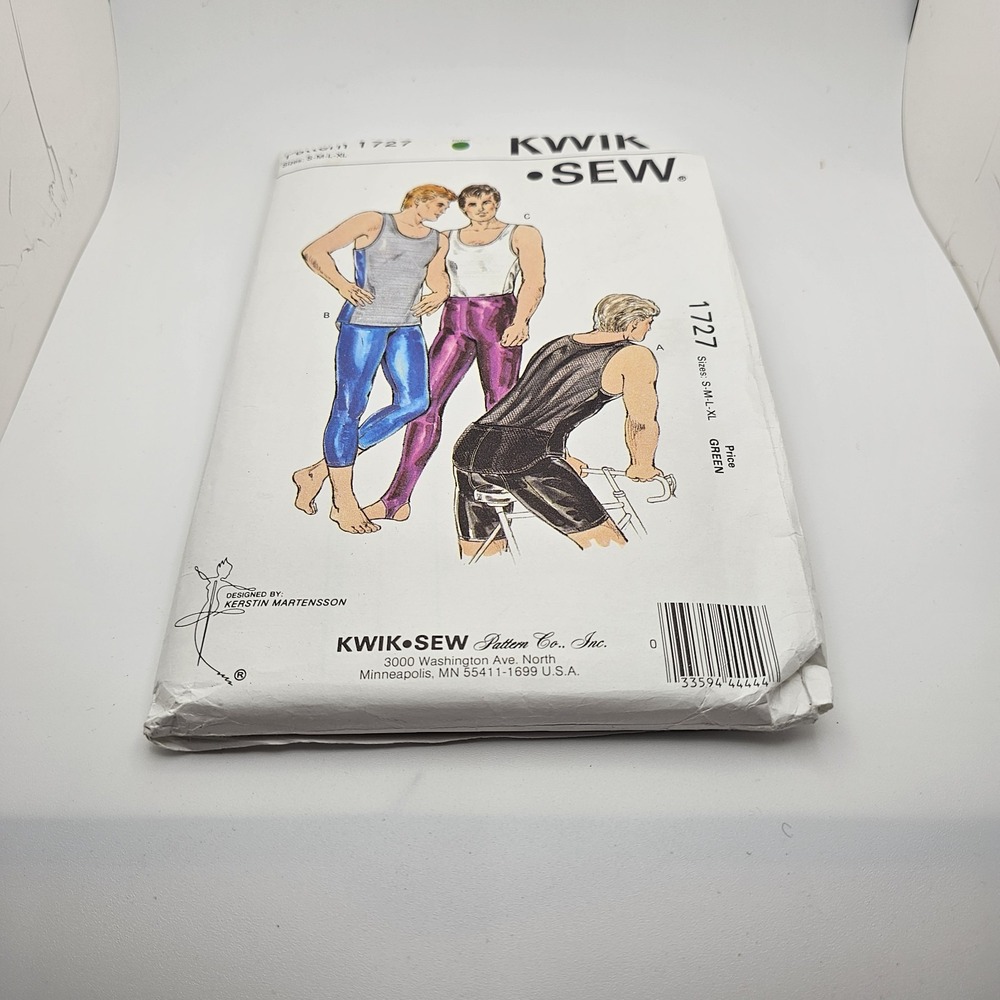 NEW KWIK Sew Pattern 1727 Men's S - XL Stretch Bike Shorts Tank Top Tights 80's